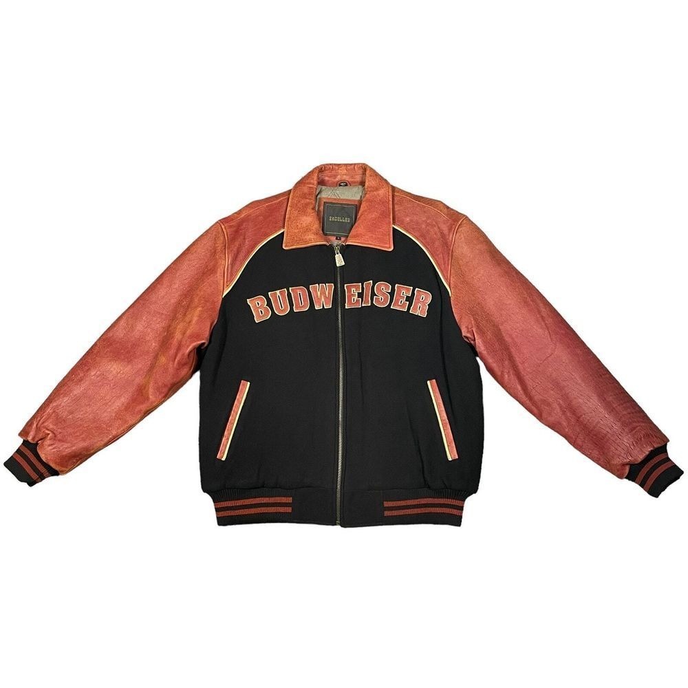 Vintage‎ Budweiser Jacket Men's L Excelled Letterman Bomber Leather Wool